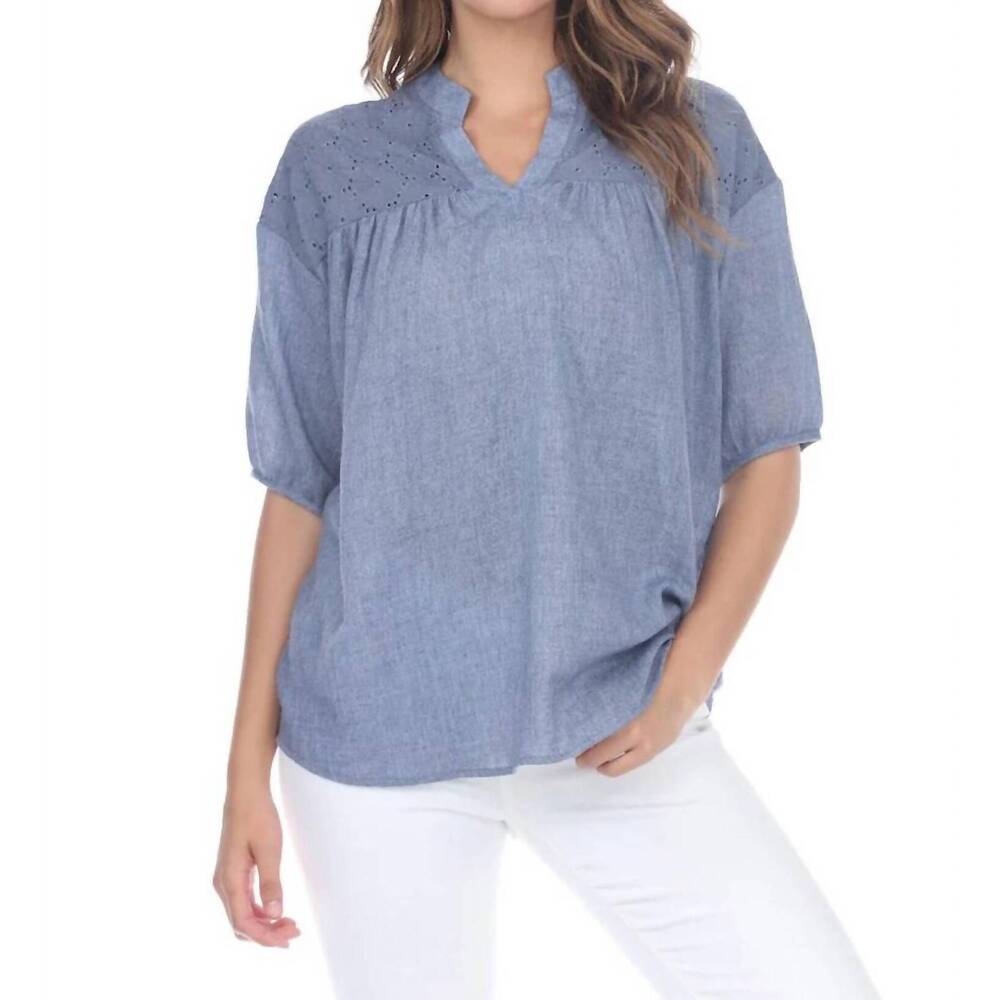 NEW RAIN + ROSE lilia v-neck top in blue